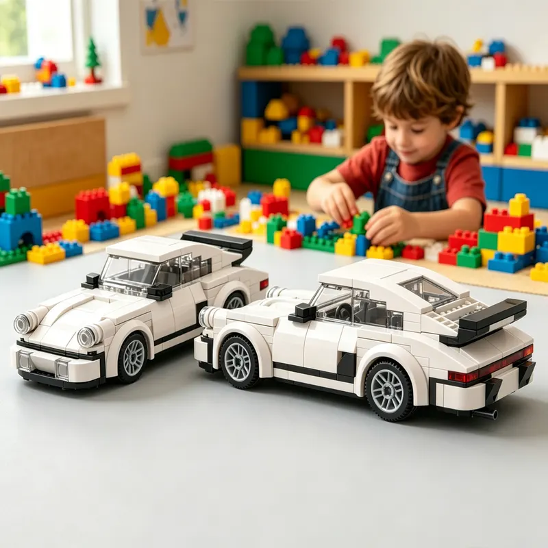196PCS Retro Style Sports Car Building Blocks, White Classic Race Car Toy For Kids And Adults Gift