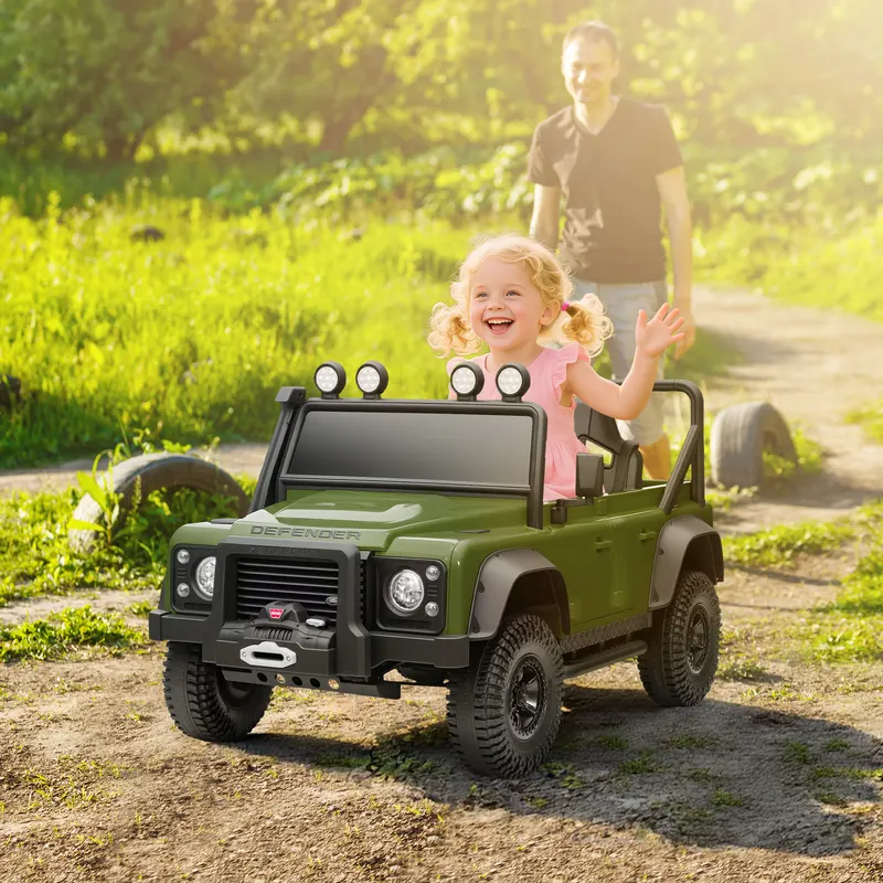 Land Rover Licensed Electric Car for Kids with Remote Control, Dual Motors, Spring Suspension, LED Lights, Dark Green