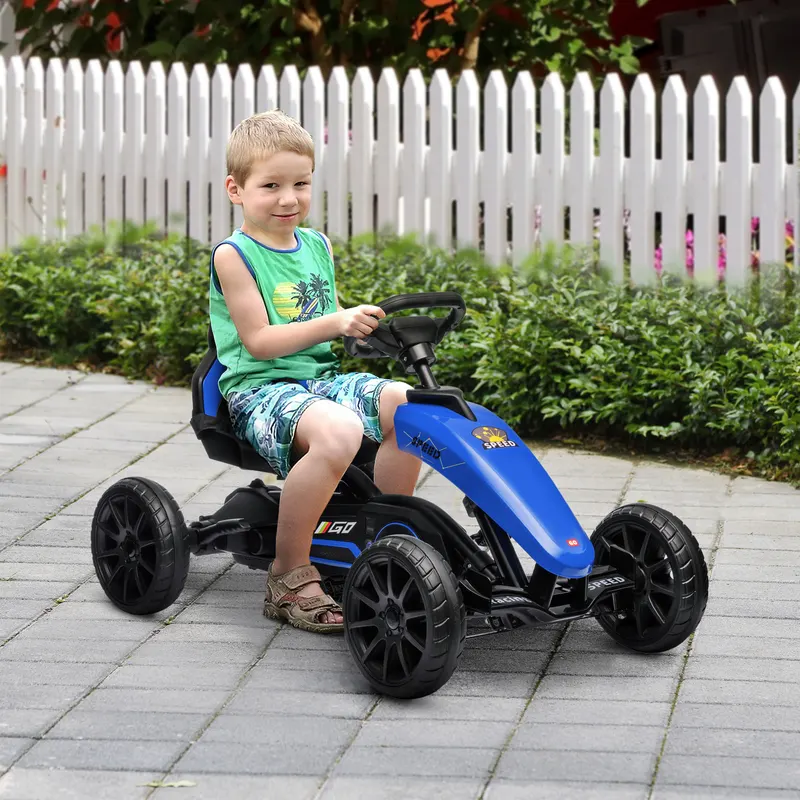 Kids Pedal Go Kart w/ Swing Axle, Shock-Absorbing Wheels, Blue