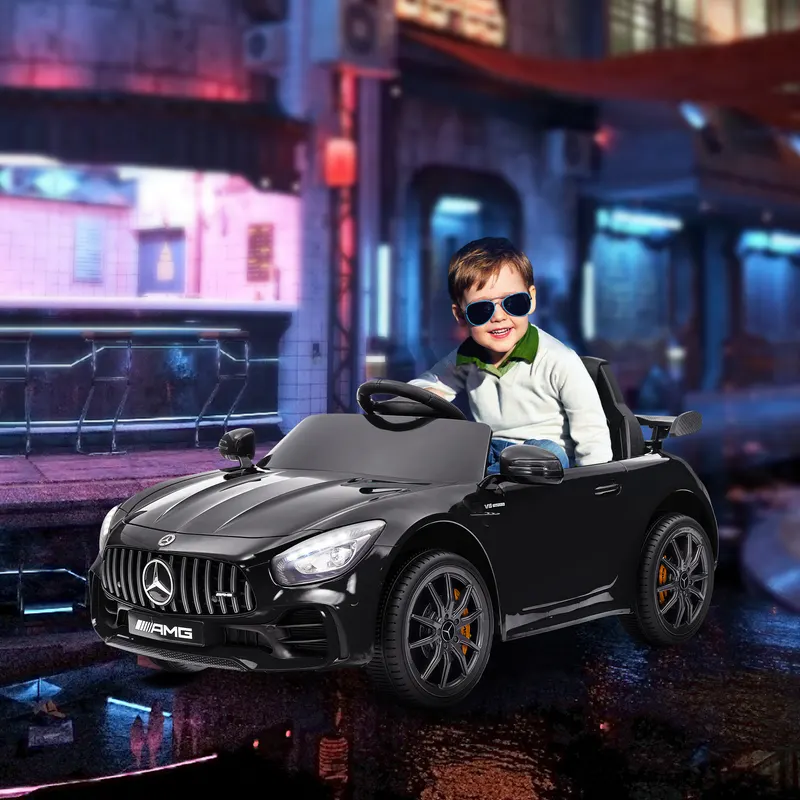 Mercedes-Benz AMG GTR Licensed 12V Battery Powered Kids Electric Car w/ Remote Control & Soft Start, Black