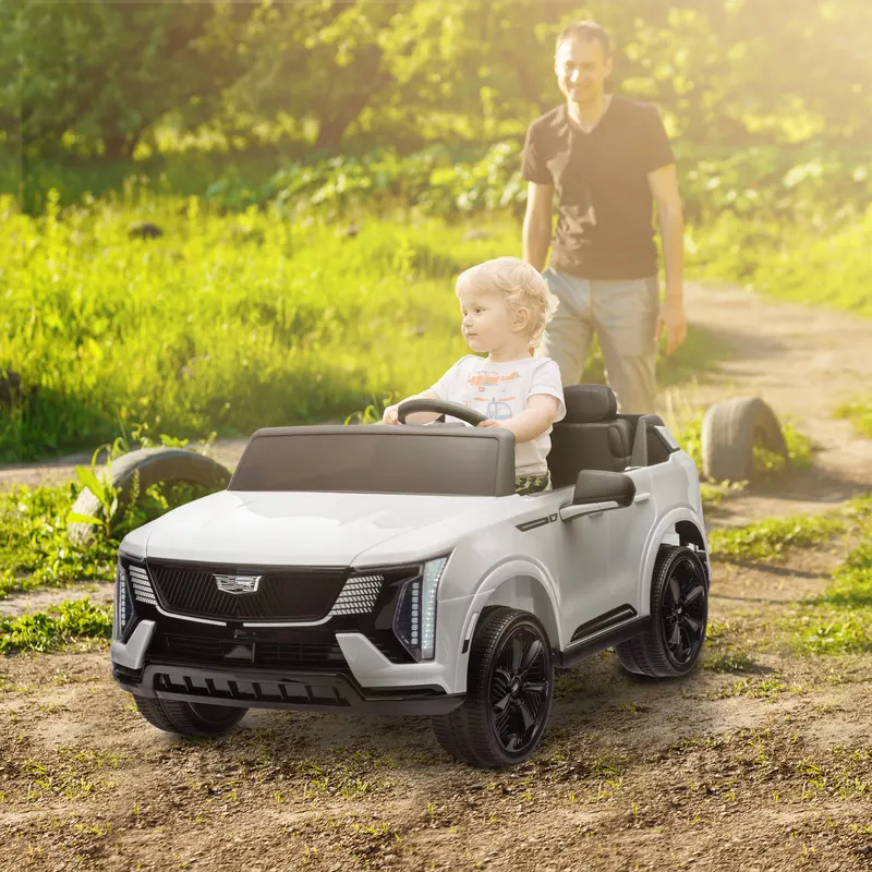 2-Seater 12V 10AH Ride on Truck, Cadillac Escalade Licensed Electric Car for Kids w/ Spring Suspension Wheels, White