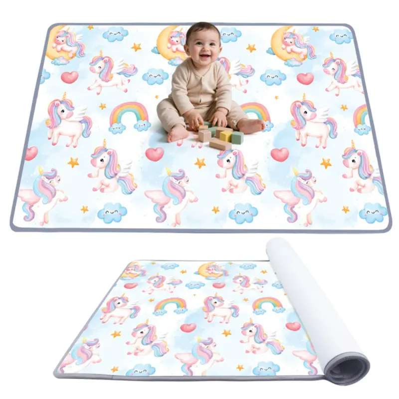Waterproof Unicorn Print Baby Playpen Mat Roll-Up Portable Foam Mat for Indoor Outdoor Crawling & Playing