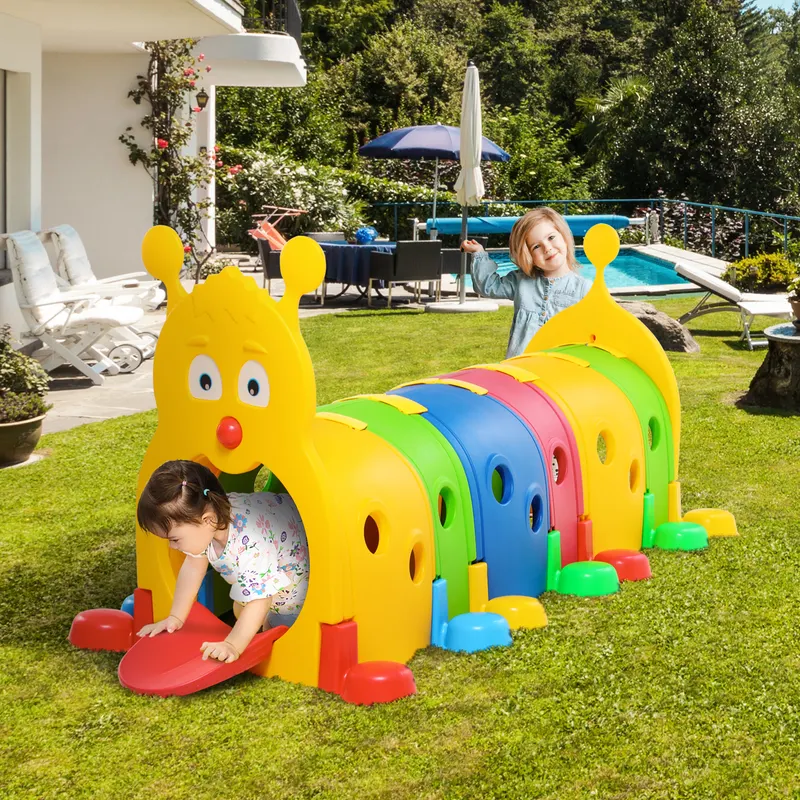 Caterpillar Play Tunnel, Toddler Tunnel for Kids Crawl and Climb Through, Kids Play Structure Indoor Outdoor, 6 Sections, Multicolored