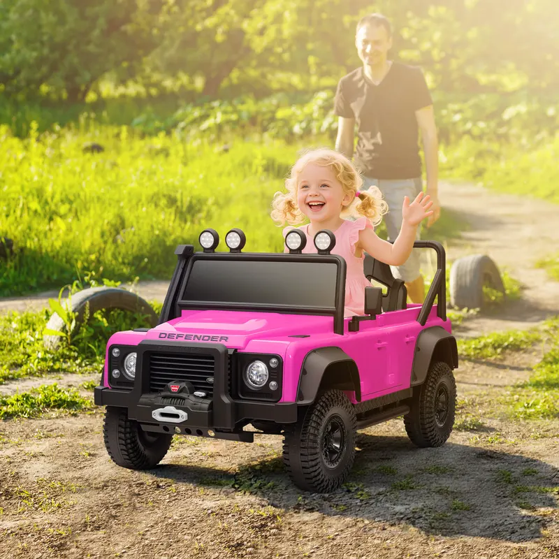 Land Rover Licensed Electric Car for Kids with Remote Control, Dual Motors, Spring Suspension, LED Lights, Pink