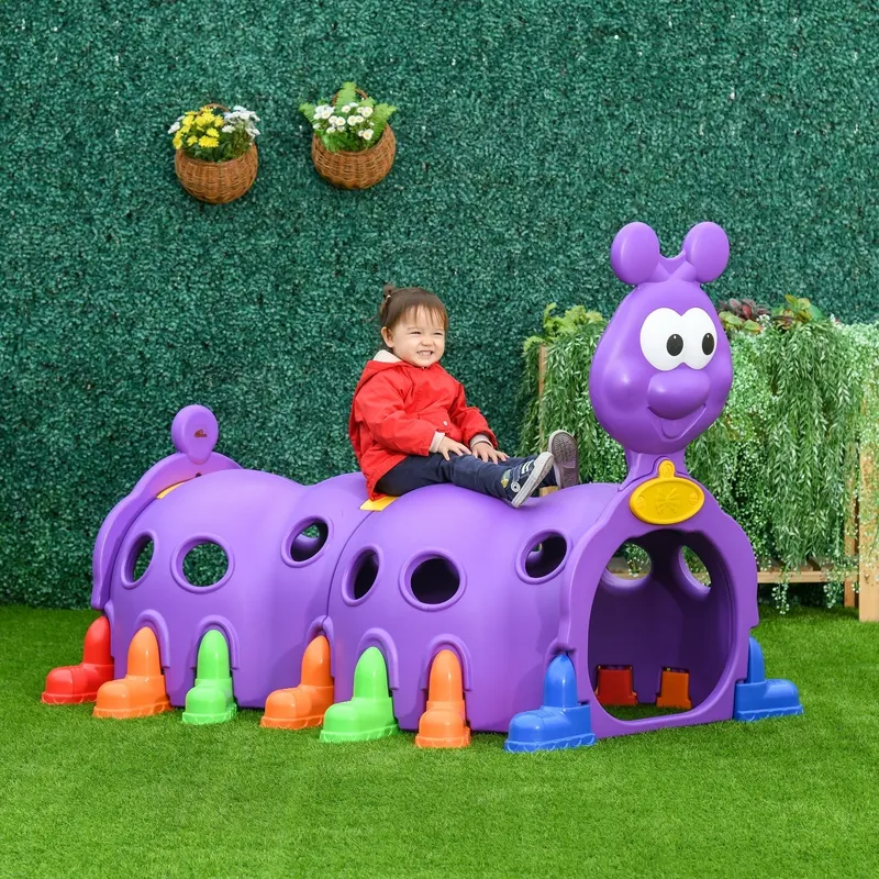 Caterpillar Play Tunnel, Toddler Tunnel for Kids Crawl and Climb Through, Kids Play Structure Indoor Outdoor, 2 Sections, Purple