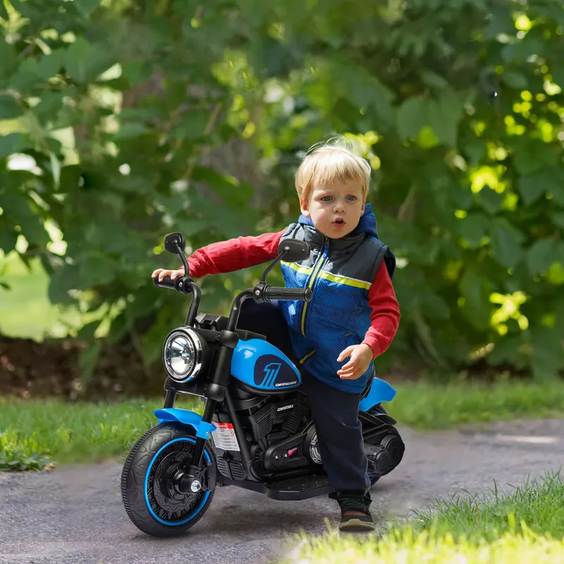 6V Kids Motorcycle w/ Training Wheels, Single-Button Start, Blue