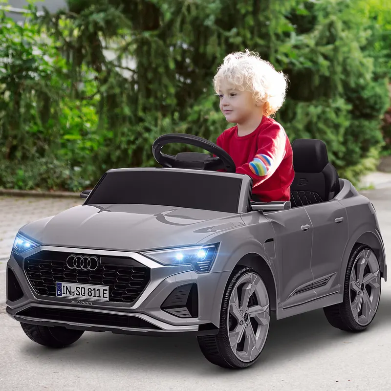 Audi Q8 e-tron Sportback Licensed 12V Battery Powered Kids Electric Car w/ Spring Suspension, Soft Start, Gray
