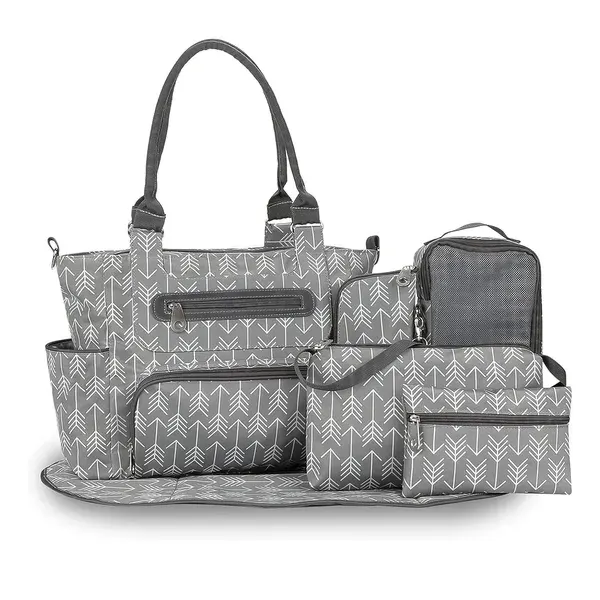 8Pcs Baby Nappy Diaper Bags Set For Mom Dad Mummy Handbags Multifunctional Diaper Changing Bags With Bottle Bag Mesh Bag Purse Diaper Pad 2 Burp Cloths 2 Hook Straps