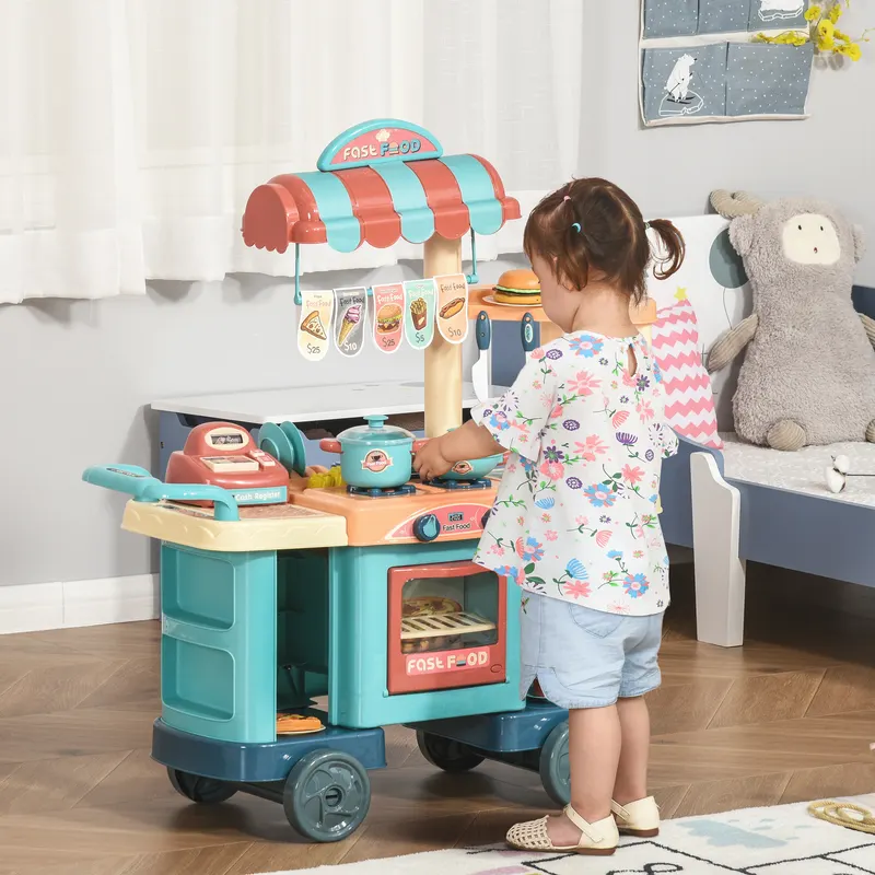 Kids Kitchen Food Stand with Play Food, Cashier Register, Accessories Ages 3-6