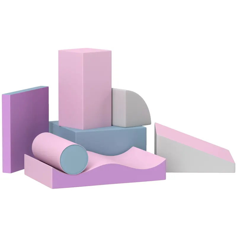 7 Pieces Soft Play Foam Climbing Blocks, Indoor Modular Kids Play Toys for Climbing, Crawling, Sliding, Light Colour