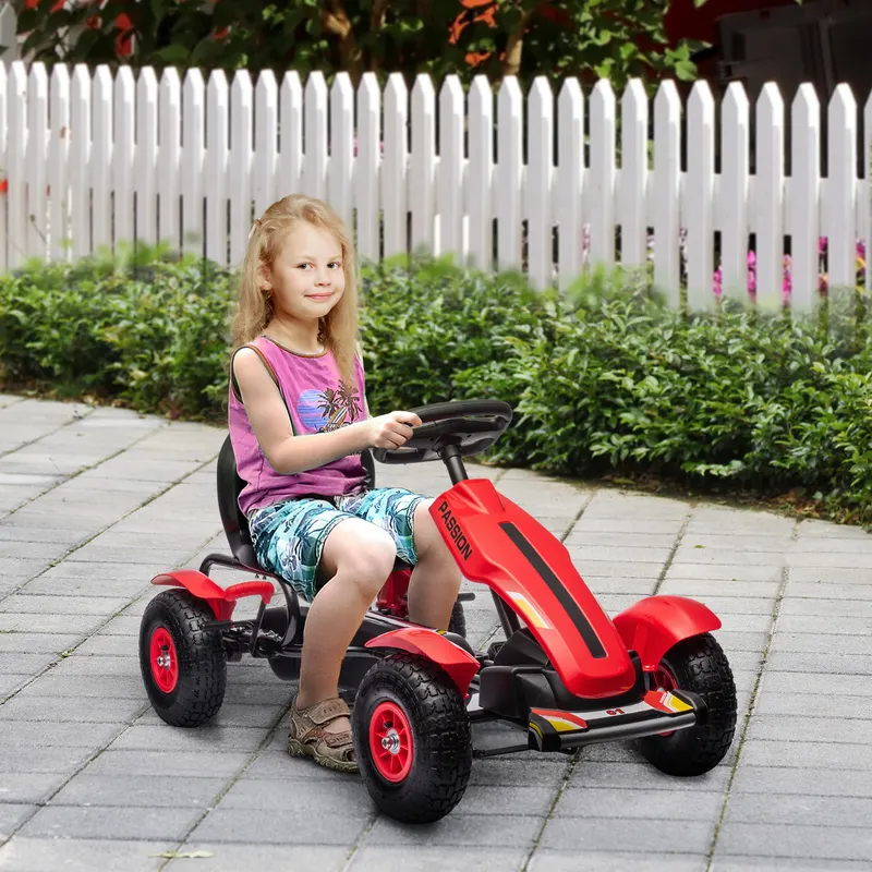 Kids Pedal Go Kart W/ Adjustable Seat, Rubber Wheels, Red
