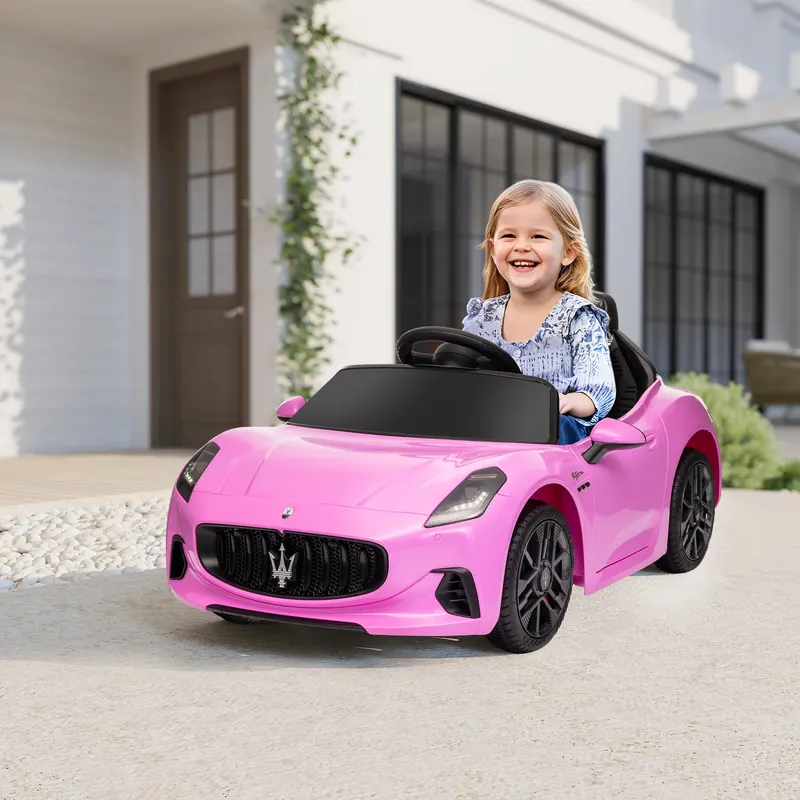 Maserati Gran Turismo Licensed 12V Kids Electric Car w/ Remote Control, Soft Start, LED Lights, Music, Horn, Pink