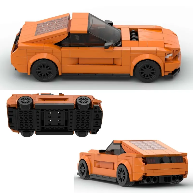 348PCS Sports Race Orange Muscle Car Building Blocks, Mustang Inspired Sports Coupe Toy Kit For Kids And Adult,Collectible Race Car Gift