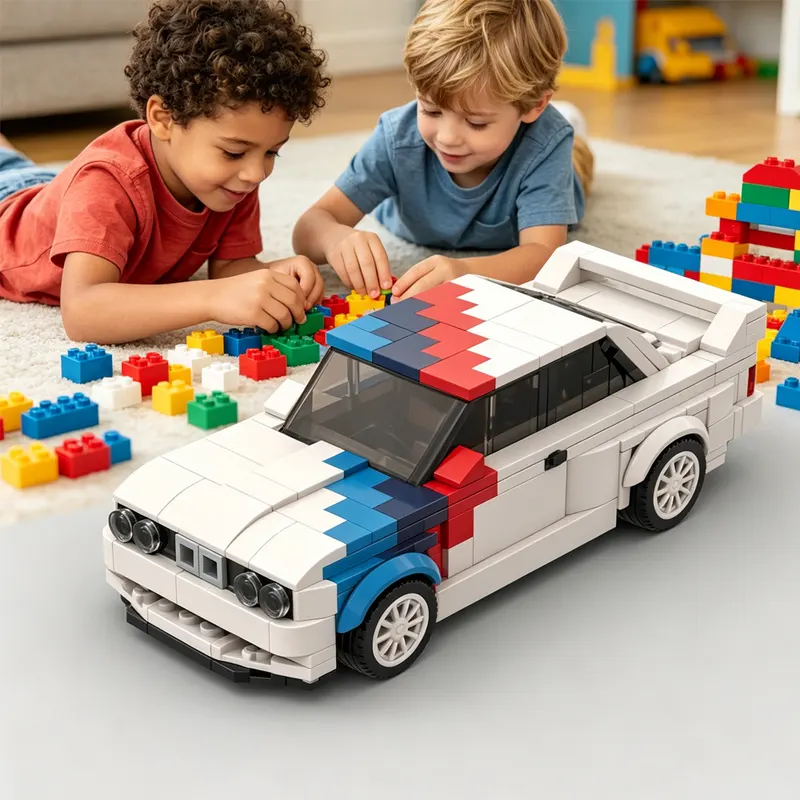 355PCS Race Car Building Blocks, White Sports Car With M Motorsport Colors, STEM Toy For Kids And Adults , Collectible Car Model Gift